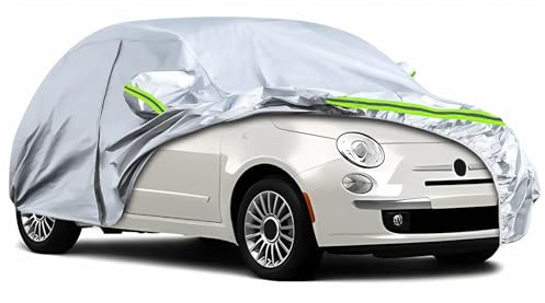 Waterproof Car Covers Replace for 2007-2026 FIAT 500 500C 500E Abarth | Outdoor All Weather Car Cover with Door Zipper & Windproof Bands for Sun Rain Dust Snow Protection, Silver