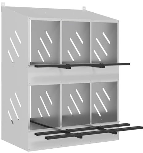 vidaXL Hühner-Nistkasten mit 6 Fächern Verzinktes Silber Metall, Hühnernest Legenest für Hühner, Hühner Legebox, verzinkter Nistkasten
