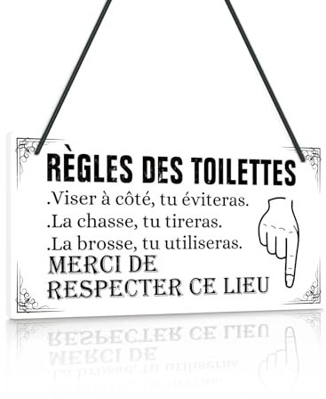 Putuo Decor - Plaque RÈGLES DES TOILETTES – Panneau Humoristique en Style Classique Noir et Blanc – Rappel d’Hygiène Original en PVC
