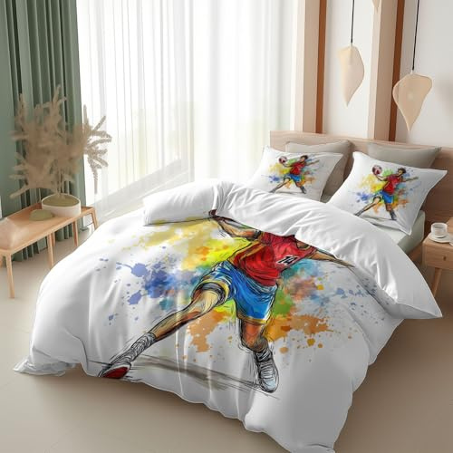 Srigzcaly Bettwäsche Set Kreativer Handballer 135x200 cm Kinderbettwäsche Weiß, 3-teilig Weich Mikrofaser Deckenbezug mit 2 Kissenbezug 80x80 cm - Bettbezug mit Reißverschlüssen