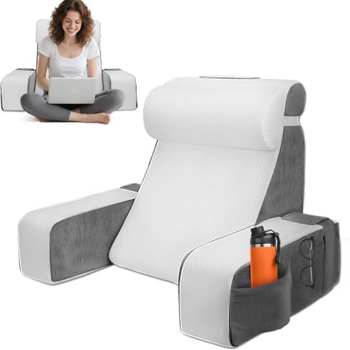 Strixorn Lesekissen für Bett und Sofa, Rückenkissen aus Memory Foam mit Nackenkissen und Abnehmbaren Armlehnen, Erwachsenen Rückenkissen zum Lesen Fernsehen Videospiele