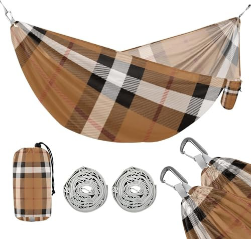 Hamac de camping avec corde de suspension pour terrasse, jardin, salon, base de base, noir, blanc, marron, capacité de 150 kg