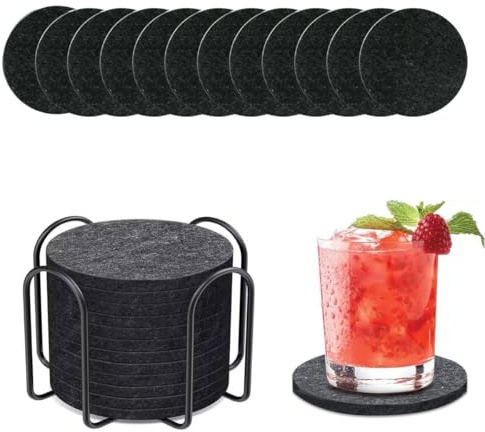 Getränke Untersetzer 12er Set, Filz Untersetzer Rund,Getränkeuntersetzerr, rutschfest Untersetzerr Set, Bierdeckel, Glasuntersetzer mit Halter für Getränke Zuhause Restaurant Büro