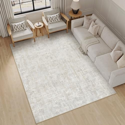 PureCozy Beige Grau Teppich Wohnzimmer 140x200 Schlafzimmer Teppiche Waschbarer rutschfest Boho Abstrakt Carpet Wohnzimmerteppich Esszimmer Büroteppich Groß Kurzflor Weich Carpets