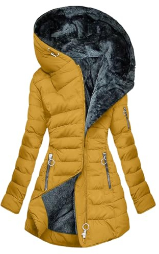 AACH Steppjacke Damen Dickere Daunenjacke Winter Langarm Kapuzenjacke Fleece Gefütterte Winterjacke Slim Fit Einfarbig Wintermantel Full Zip Modische Pufferjacke mit Taschen Outdoorjacke