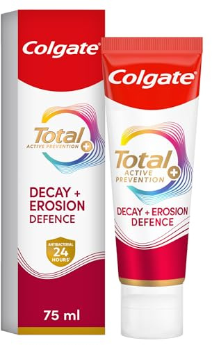 Colgate Total Decay + Erosion Defence Toothpaste 75ml | Fluoride Toothpaste, 24-Hour Antibacterial Protection¹, Cavity Protection, Enamel Defence, Peppermint Toothpaste