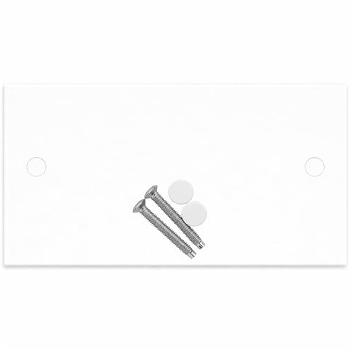 White 2 Gang Square Edge Blanking Plate Cover for Electrical Sockets – Single Socket Cover with Screws & Caps, 146mm x 86mm, Durable Wall Plate