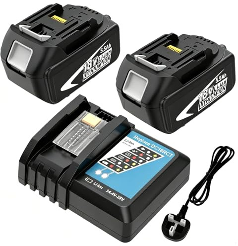 2 Pack 5500mAh Replacement for Makita 18V Batteries + Charger DC18RC for BL1860B BL1860 BL1850 BL1830B BL1830 BL1840 BL1820 BL1835 BL1845 with LED Indicator