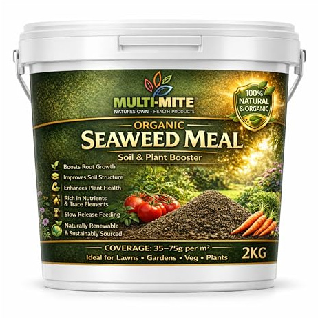 Multi-Mite 2KG Organic Seaweed Meal Fertiliser – Natural Plant Food & Soil Conditioner for Lawns, Gardens & Vegetables – Slow Release, Improves Soil Health & Root Growth (2KG)