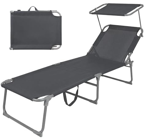 Montafox Sonnenliege klappbar 195 x 60 x 34 cm Grau Liegestuhl 150 kg | verstellbare Rückenlehne, Gartenliege, Relaxliege, Stoffliege, Strand, Garten, Pool, Terrasse, Balkon, wetterfest, tragbar