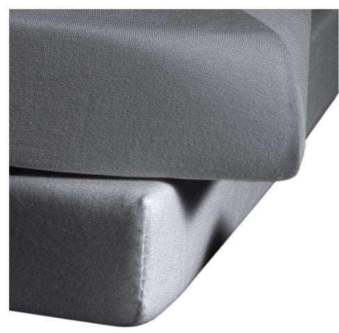 fleuresse Jenny C klassisches Jersey-Spannlaken, 100% Baumwolle, mit praktischem Rundumgummi, Fb. Steingrau, Größe 100 x 200 cm, auch passend für 90 x 190/200
