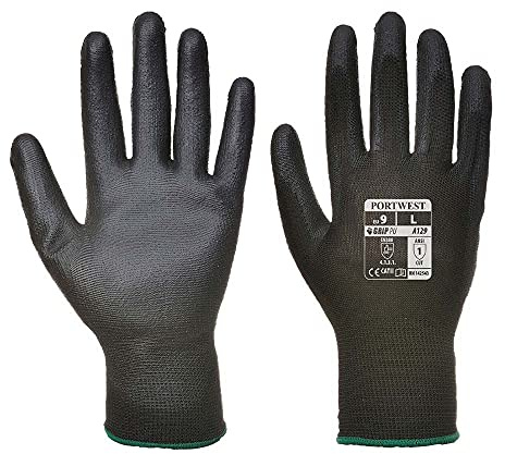 Portwest PU Palm Glove - Full Carton (480), Size: M, Colour: Black, A129BKRM