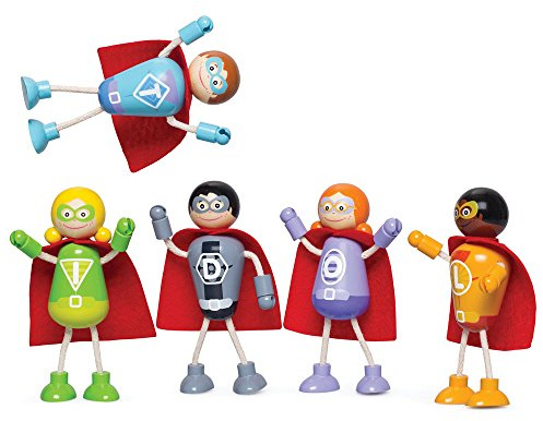 Tidlo Wooden Superhero Figure Pack | Classic Wooden Toy, Encourages Creative Play, Educational Gift for Kids