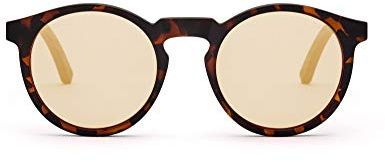 TAKE A SHOT Holz-Sonnenbrille Rund Damen Herren, Schmal Runde Gläser, UV400 - Sonnenbrille Holz