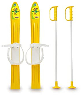 JAMARA 460387 - Snow Play Ski Langlauf 1st Step 60cm - aerodynamische Bauweise, Skistöcke 60 cm, sichere Befestigungsschlaufen für verschiedene Schuhtypen und Größen (23 - 28), gelb