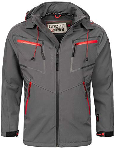 Arctic Seven Herren Softshell Jacke Funktionsjacke Outdoor Regenjacke Atmungsaktiv Fleece Innenfutter AS088 [AS-088-Dunkelgrau-Gr.S]