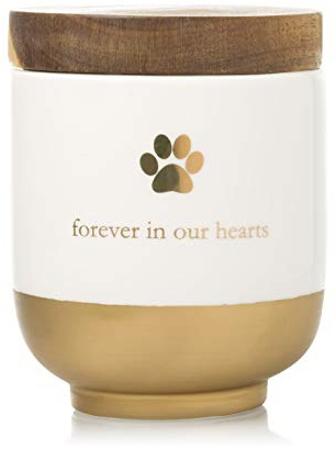 Pearhead Pet Forever in Our Hearts Keramikurne, Gedenkurne für Hunde oder Katzen, Regenbogenbrücke, goldfarben
