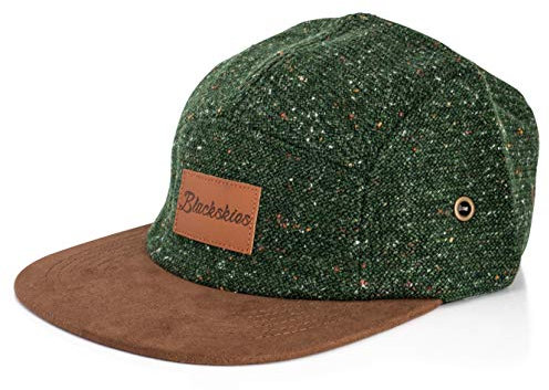 Blackskies® Obsidian 5-Panel Cap | Herren Damen Skater Basecap Wildleder Unisex Baseball Mütze Wolle Schirm - Grün-Braun