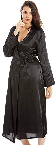 Camille Womens Luxury Long Satin Wrap - Ladies Lightweight & Breathable Summer Nightwear with Tie Belt Fastening Black