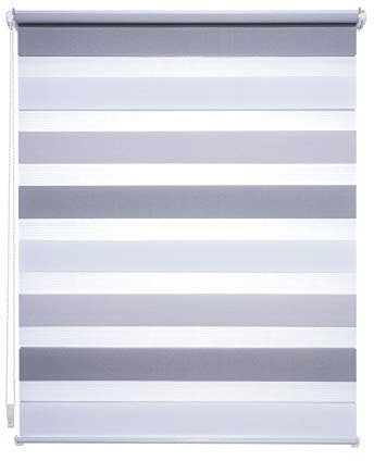 JalousieCrew Klemmfix Doppelrollo dreifarbig hell grau weiß - Breite 45 bis 120 cm, Länge 150 cm BZW. 210 cm - Duo - Rollo ohne zu Bohren (120 x 150 cm)
