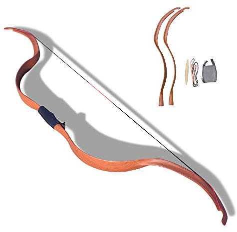 MILAEM Traditionelle handgemachte Recurve Bogen 20lbs Langbogen Bogenschießen Jagd Reiterbogen Jagdbogen Outdoor Sport Wettbewerb Trainingsspiel (Braun, 20lbs)