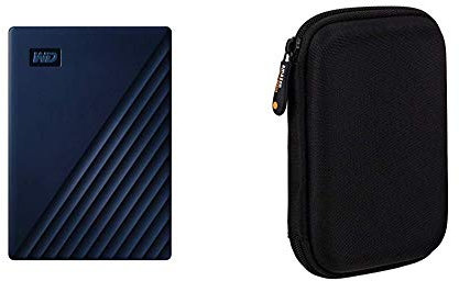 Western Digital WD My Passport Disco Duro Portátil para Mac de 5 TB - Preparado para Time Machine y con Protección Mediante Contraseña + Amazon Basics - Funda de Disco Duro, Color Negro y Naranja