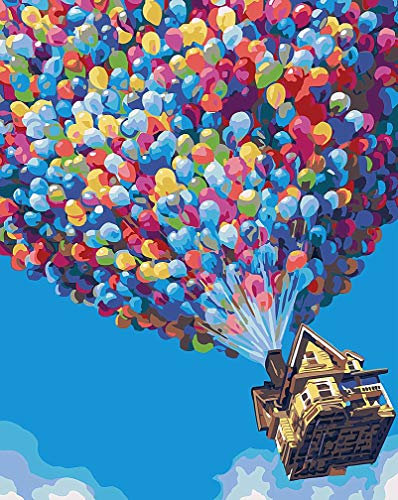 Awesocrafts Malen nach Zahlen Oben Haus, Bunt Ballon Luftballons Haus 40x50cm DIY Ölgemälde für Erwachsene Kinder (ohne Rahmen)