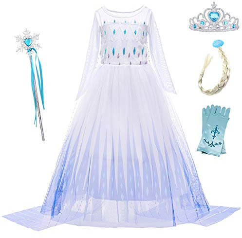 YOSICIL ELSA Kleid Eiskönigin 2 Prinzessin Kostüm Ice Queen Kinder Weißes Prinzessinnen Kostüm Schneekönigin Kostüme Fasching Cosplay Geburtstag Kleider Lange Ärmel mit Accessories