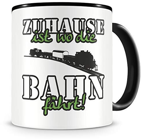Samunshi® Eisenbahn Tasse mit Spruch Zuhause ist Bahn Geschenk für Bahn Fans Kaffeetasse groß Lustige Tassen zum Geburtstag schwarz 300ml