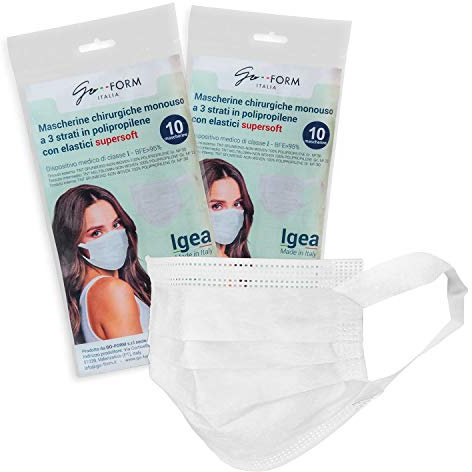 Go-Form IGEA Tipo I, CE - Mascherine Chirurgiche - 10 Pezzi, Colore Bianco