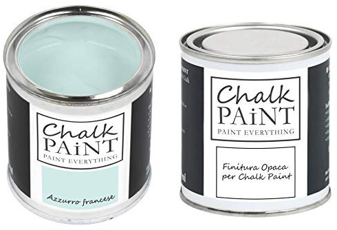 CHALK PAINT EVERYTHING Azzurro Francese & FINITURA - Kit Pronto Vernicia e Proteggi (250 ml + 250 ml)