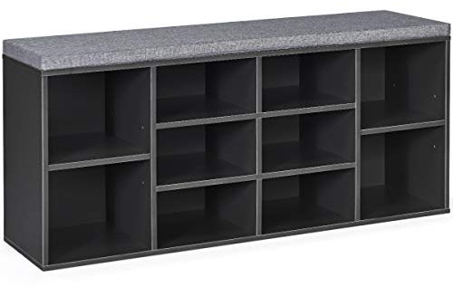 COSTWAY Shoe Storage Bench, 10 Compartments Shoe Organiser Seater Stand with Cushion, Hallway Entryway Bedroom Living Room Shoes Rack Stool, 104 x 30 x 48cm (Grey)