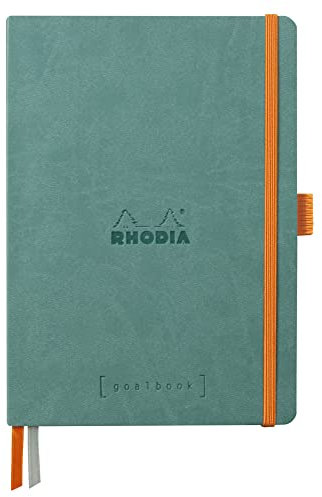 Rhodia 117807C - Notizheft Softcover Rhodiarama Goalbook DIN A5 (14,8x21 cm), 120 Blatt, DOT, Clairefontaine Papier Elfenbein 90g, 2 Lesezeichenbänder, Cover aus Kunstleder Aquablau, 1 Stück