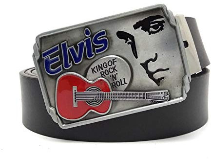 JWJQTLD Herren Gürtel Schwarzes Leder Vintage Herrengürtel Elvis Presley König Der Rock'n'Roll-Metallschnalle Cowboygürtel Herren Herren- Und Damengeschenke, Wie Abgebildet, 90 cm