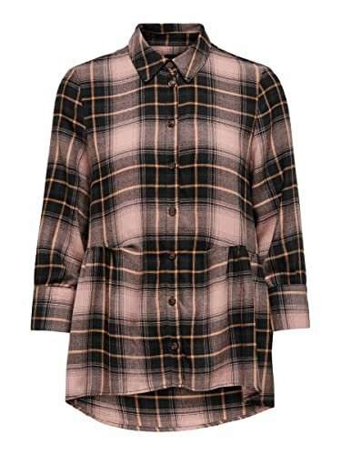 ONLY Onlnew Canberra 3/4 Check Shirt NOOSWVN Chemise, Noir/Rose à Carreaux, S Femme