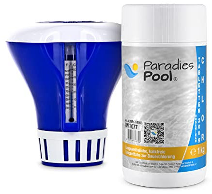 Dosierschwimmer mit Thermometer 17 cm + 1kg Paradies Pool Chlortabletten 200 g