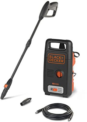 Black & Decker BXPW1300E Idropulitrice, ugello rotante, lancia, tubo flessibile da 3 m, ugello in schiuma 0,4 l, 1300 W, nero e arancione