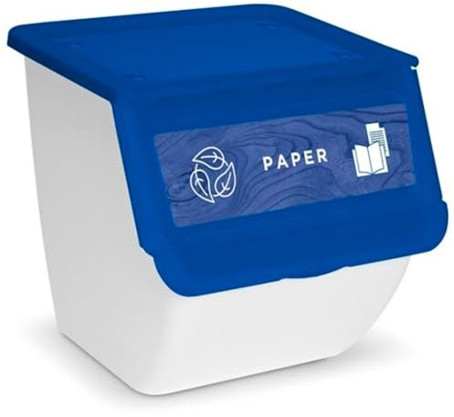 Acan Contenedor plástico apilable con ruedas, organizador de basura, caja de almacenamiento de residuos, reciclaje (Papel, 36 litros, 36 x 38,5 x 38 cm)