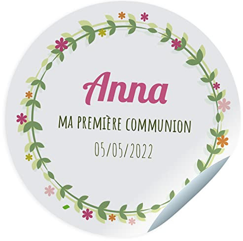 24 Etiquetas adhesivas comunión. Pegatinas personalizadas con nombre y fecha para los regalos de tus invitados. Stickers adhesivos personalizados (45 mm)