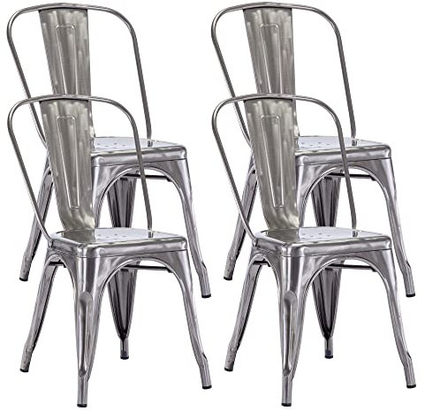 Duhome Metallstuhl Bistrostuhl 4er Set aus Eisen Esszimmerstuhl mit Rückenlehne, Stapelbare Küchenstühle Industriedesign, Metallic