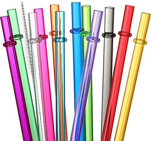24 Stück wiederverwendbare Kunststoff-Trinkhalme mit 4 Reinigungsbürsten, 26.7 cm lange in Regenbogenfarben, Ersatz-Trinkhalme für 40/30/24 Unzen Glas und Becher