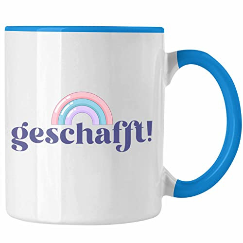 Trendation - Geschafft Tasse Geschenk Bestanden Abi Master Bachelor Ausbildung Geschenkidee (Blau)