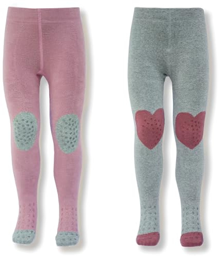 Petinard Label Crawling Tights Pack of 2 ABS Sole for Baby Girls, Tights with Non-Slip Nubs, pink, 74