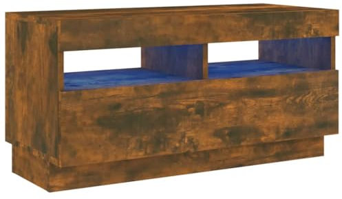 vidaXL TV Cabinet with LED Lights - Smoked Oak Modern Entertainment Unit with Ample Storage - Durable and Moisture-Resistant Engineered Wood - RGB Colours Enhancing Viewing Experience