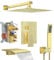 Fatspas Shower System with Tub Spout, Wall Mounted Shower Faucet Set for Bathroom with 10 Inch Rain Shower Head and Handheld Shower Head Set, Brushed Gold