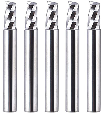 SpeTool 5PCS Single Flute End Mill Set with 1/4 Shank 1 Cutting Length 2 OVL, Solid Carbide O Flute Spiral Upcut Router Bits CNC Milling Cutter for Wood Aluminium Acrylic