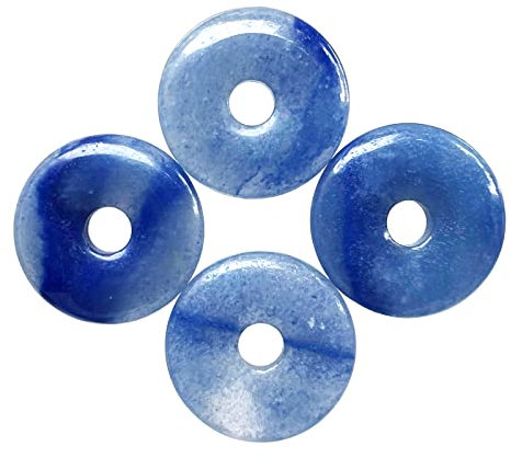 Ladeukoi Großes Loch 7mm Glückliche Münze Anhänger Perlen Charms für die Schmuckherstellung,Kristall Amulett Frieden Kreis Donut Stein Perlen Supplies 1.18(30mm), 4Pcs, Blauer Aventurine