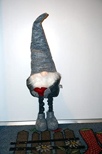 CBK-MS stehender Weihnachtswichtel grau aus Filz mit Teleskop Beine 39-84 cm groß Weihnachtsdeko Wichtel Deko