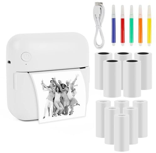 Comius Sharp Mini Drucker für Smartphone, Bluetooth Thermodrucker, Smartphone Drucker, Handy Drucker mit Etikettendruckpapier, Farbigem Papier, Stiften,Tragbarer Taschendrucker für Android, iOS (A)