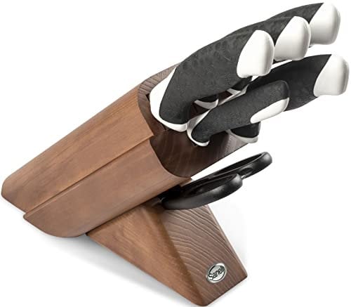 Ceppo Obliquo in Legno di Ciliegio 5 Coltelli 1 Forbice Sanelli Sakura Nero/Bianco